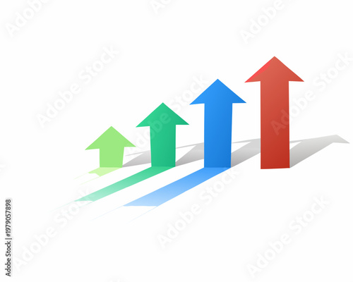 Four progressively taller arrows in red blue green and light green
