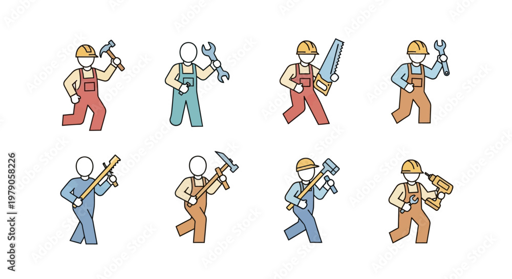 Naklejka premium Workers with various hand tools.