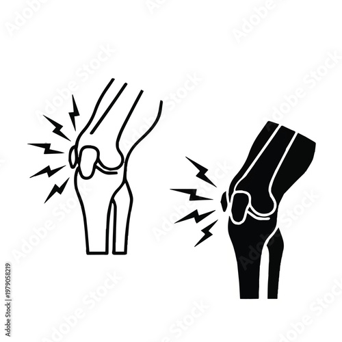 Knee pain and injury illustration with normal and inflamed joints