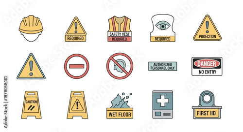 Collection of warning and safety signs.
