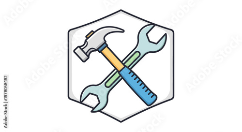 Crossed Wrench and Hammer Tools.