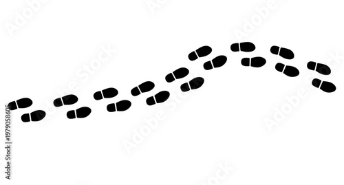 Black Shoe Footprints Path Vector Following a Curved Trail for Journey and Investigation Concept