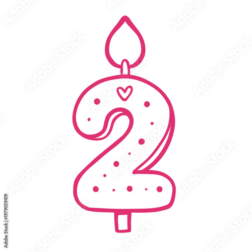 Number two candle cute kawaii line icon