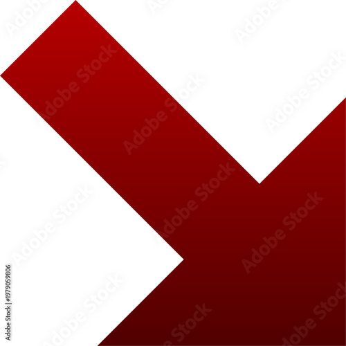 Red arrow down right icon for south east direction and diagonal navigation
