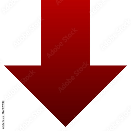 Red arrow down icon for download south direction and bottom navigation