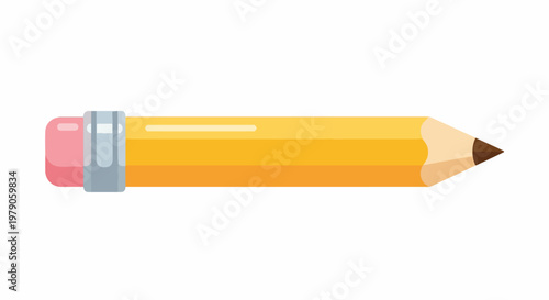 A yellow pencil with a pink eraser and sharp brown tip