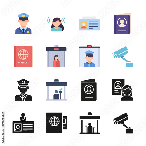 Airport security check icons set.