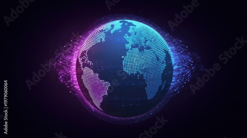 Vibrant Digital Earth with Abstract Technology Elements and Colorful Light Effects
