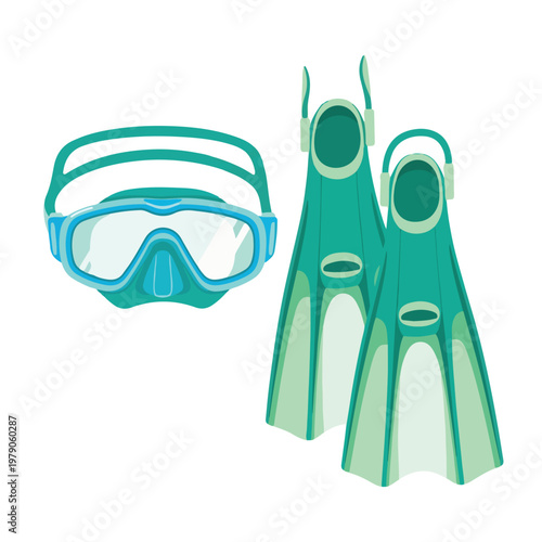 Illustration of scuba diving equipment mask and flippers