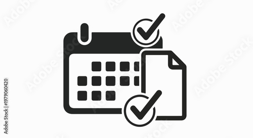 Calendar Icon with Checkmarks and Document.