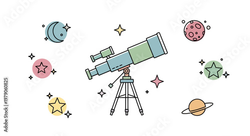 Telescope on a tripod stand.