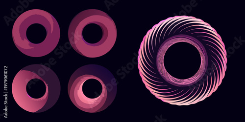 Abstract pink and purple torus shapes against a dark background