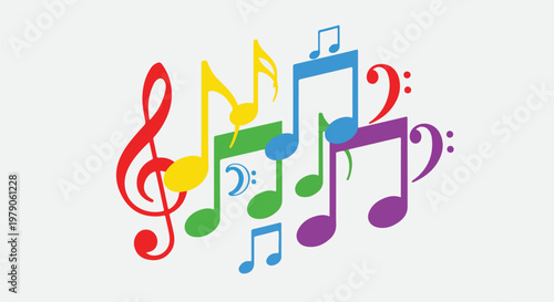 Colorful musical notes and symbols arranged in a playful composition