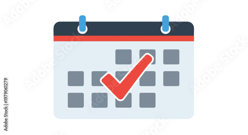 Calendar Icon with Red Checkmark Graphic.