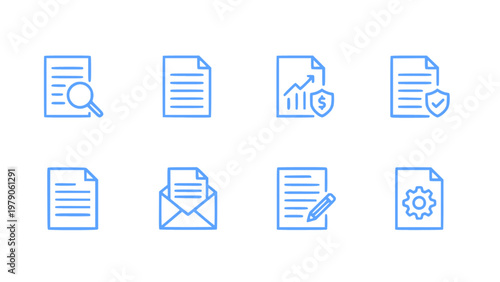 Clean document icons for digital files, email, reports, and office tasks.