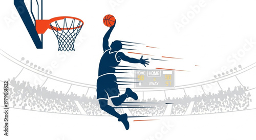 Silhouette of Basketball Star Scoring in a Crowded Championship Arena