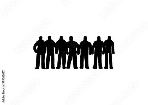 人型のシルエットが集合している様子を描いた黒の手描きイラスト
