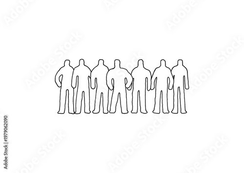 人型のシルエットが集合している様子を描いた線画の手描きイラスト