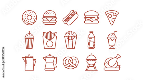 Assorted vintage-style kitchen and dining utensils icon collection Vector