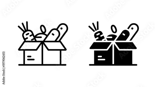 Delivery box icons with scissors and gift items inside Vector