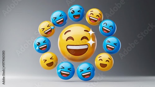 Happy emoji circle animation celebrating happiness and joyful expressions for social media communication platforms and digital messaging apps