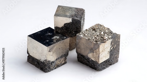 Black and White Raw Cubes in Unique Form from Different Angles and Textures