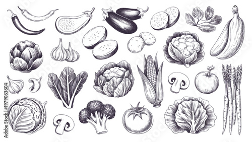 Diverse illustrations of various types of fossilized ammonite shells and related marine fossils Vector