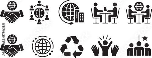 Business team management icons set, professional corporate networking, leadership partnership silhouettes and networking and Collaboration Set