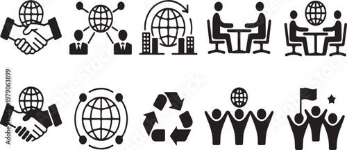 Business team management icons set, professional corporate networking, leadership partnership silhouettes and networking and Collaboration Set