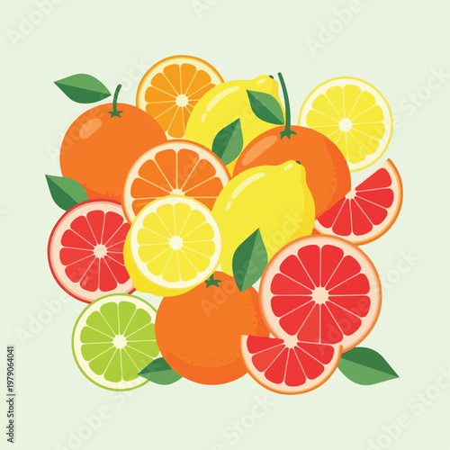 Vibrant assortment of sliced and whole citrus fruits