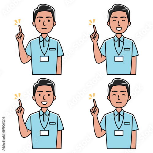 人差し指を立てる外国人男性（ポロシャツ姿）