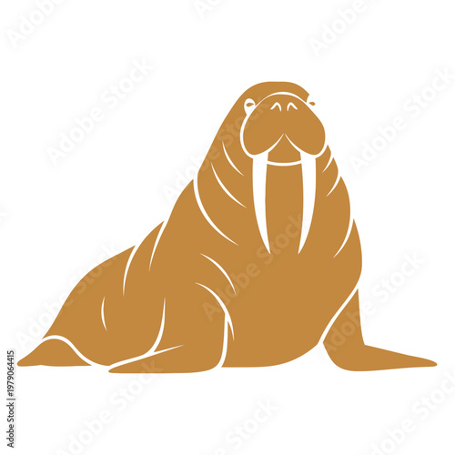 Walrus Illustration Sitting on White Background