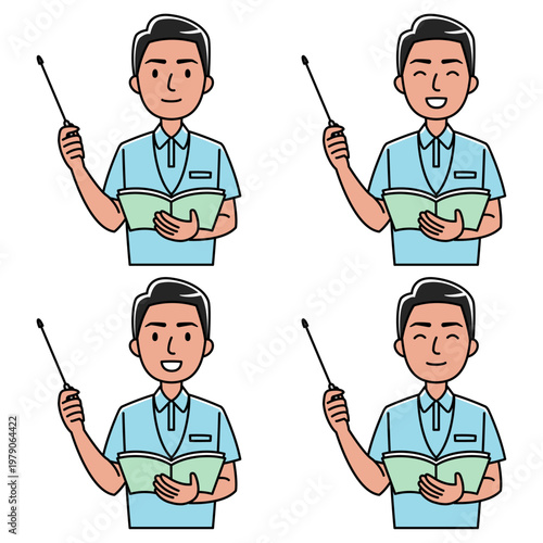 指し棒で説明する外国人男性（ポロシャツ姿）