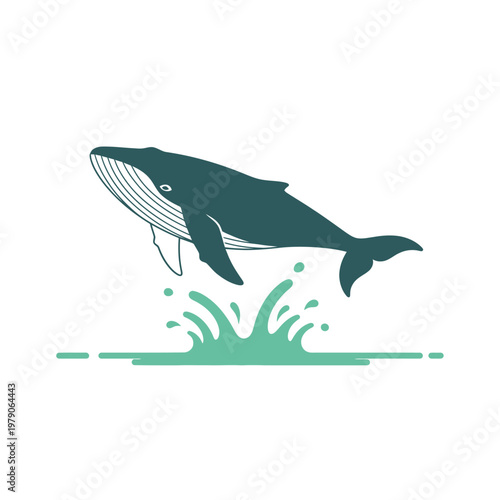 Whale breaching the ocean surface with splashes