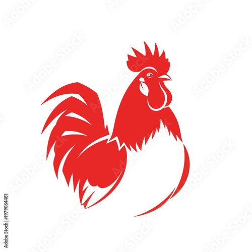 Vibrant Red Rooster Illustration with Bold Features