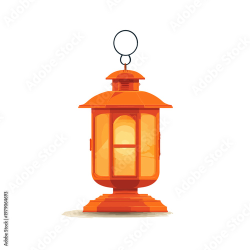 Vintage orange lantern glowing warmly in a cozy setting