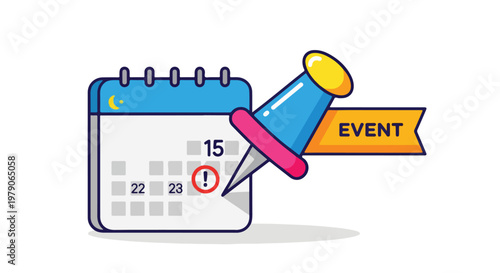 Calendar with marked event date pin.