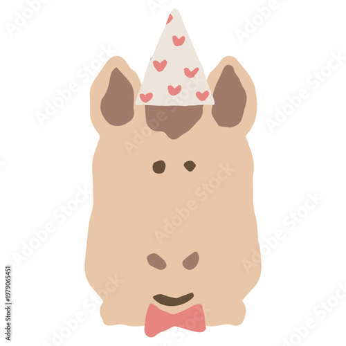 ふわふわパステルバースデー｜おめかししたウマのアイコン パーティー帽子 幼稚園・保育園向けイラスト