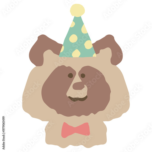 ふわふわパステルバースデー｜おめかししたタヌキのアイコン パーティー帽子 幼稚園・保育園向けイラスト