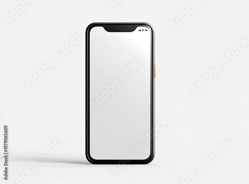 Modern smartphone with a blank white screen centered against a clean white backdrop