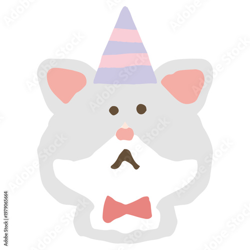 ふわふわパステルバースデー｜おめかししたネコのアイコン パーティー帽子 幼稚園・保育園向けイラスト