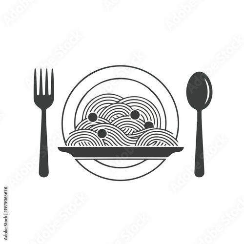 A plate of noodles with fork and spoon