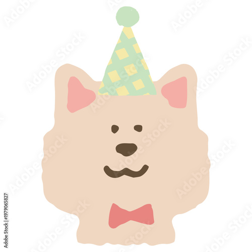 ふわふわパステルバースデー｜おめかししたイヌのアイコン パーティー帽子 幼稚園・保育園向けイラスト