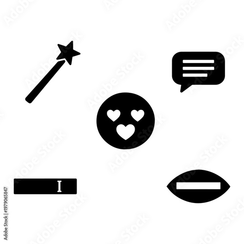 Digital interaction and social media icons
Digital interaction and social media icon set featuring minimalist solid black glyph style for apps.
