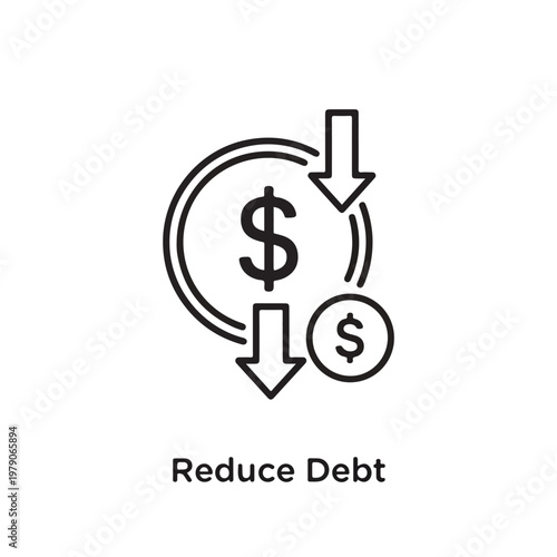 Icon representing debt reduction with arrows and dollar signs