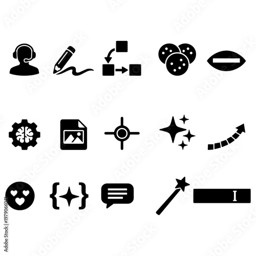 General UI UX and creative icons
Minimalist UI UX and creative design icon pack featuring solid black glyph style for apps.
