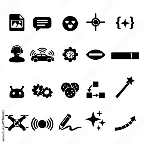 Technology interface mixed icon set
Minimal solid icons for technology interface apps dashboards and modern digital systems