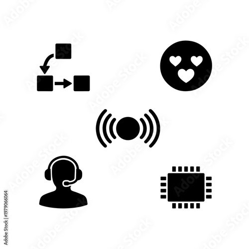 Workflow communication emotion icon set
Solid minimal icons for workflow communication emotion and user interface design systems