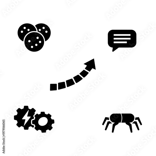 Artificial intelligence and tech automation icons
Artificial intelligence and industrial automation icon set featuring minimalist solid black glyph style.

