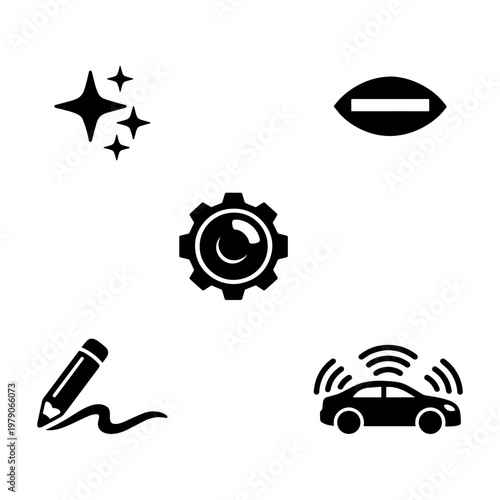 Smart car technology feature icon set
Solid minimal UI icons for apps dashboards and modern digital technology interface design

